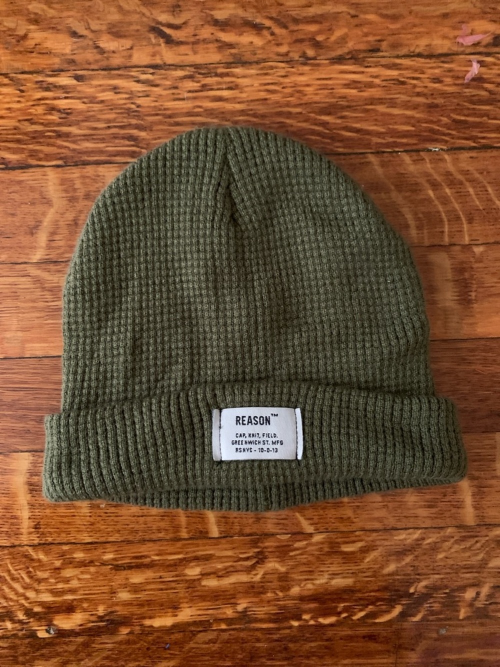REASON Olive Green Knit Cuffed Beanie